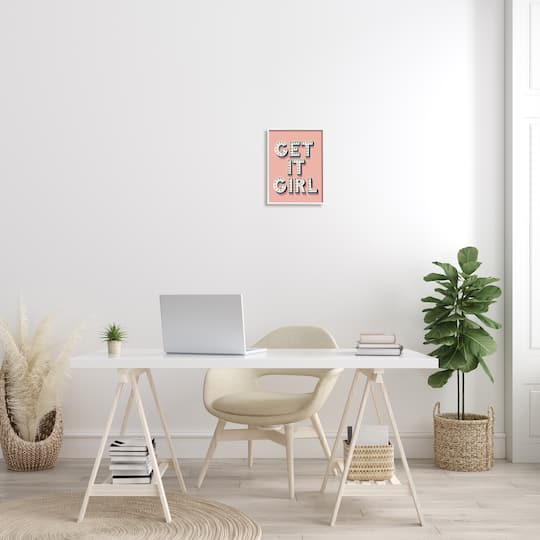 Stupell Industries Pink Get It Girl Polka Dot Wall Art in White Frame